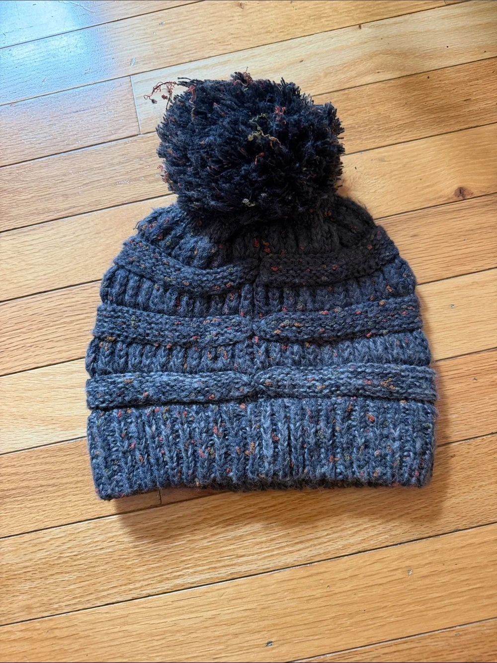 C.C Knit Pom Beanie in Navy with Multicolor Flecks
